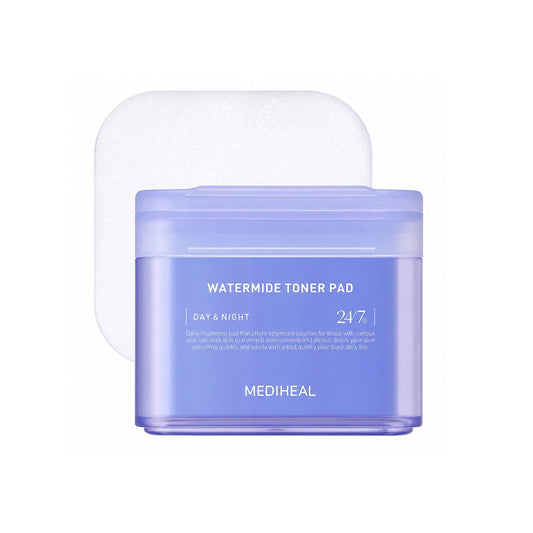Mediheal Watermide Toner Pad container with a white toner pad on a clean white background
